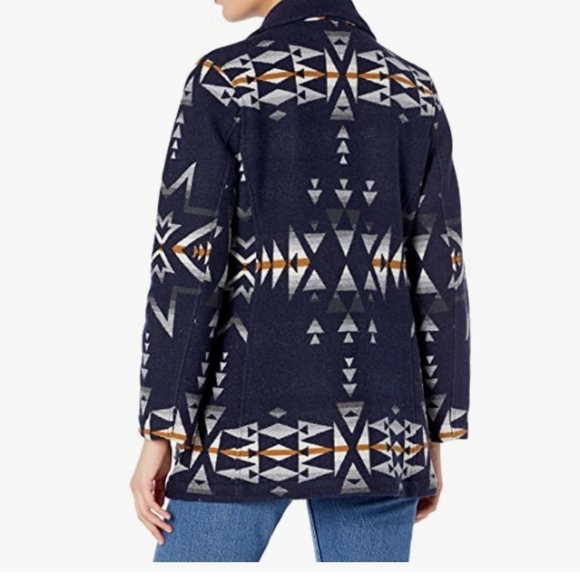 Pendleton Wahkeena Wool Coat NWT Blue Jaquard Aztec Pattern - Picture 2 of 5